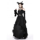 Darkinlove Women's Gothic Off Shoulder Flared Sleeved Crop Top