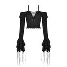 Darkinlove Women's Gothic Off Shoulder Flared Sleeved Crop Top