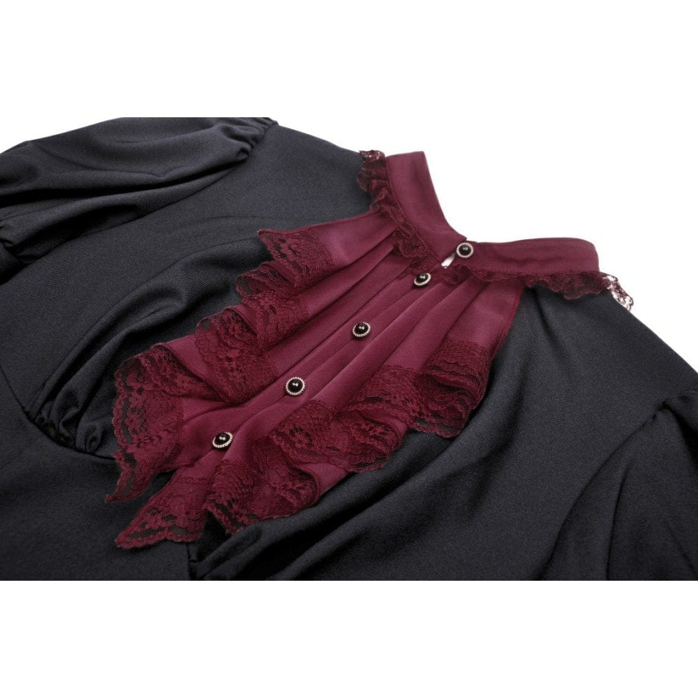 Darkinlove Women's Gothic Puff Sleeved Frilly Necktie Dress