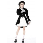 Darkinlove Women's Gothic Puff Sleeved Frilly Necktie Velvet Jacket
