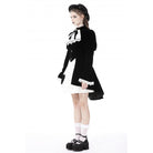 Darkinlove Women's Gothic Puff Sleeved Frilly Necktie Velvet Jacket