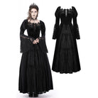 Darkinlove Women's Gothic Puff Sleeved Lace Splice Velvet Dress