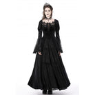 Darkinlove Women's Gothic Puff Sleeved Lace Splice Velvet Dress