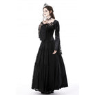 Darkinlove Women's Gothic Puff Sleeved Lace Splice Velvet Dress