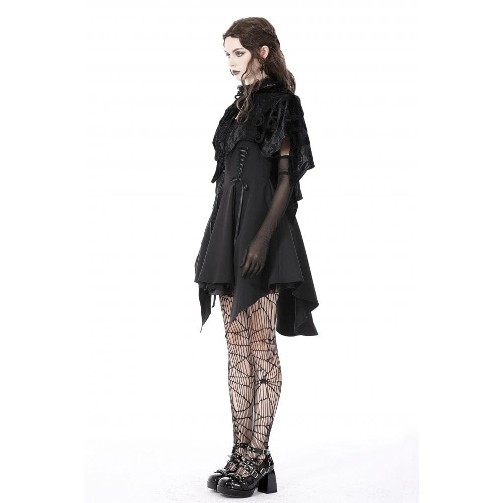 Darkinlove Women's Gothic Skull Printed Velvet Cape with Hood