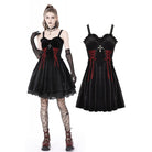 Darkinlove Women's Gothic Strappy Cross Velvet Slip Dress