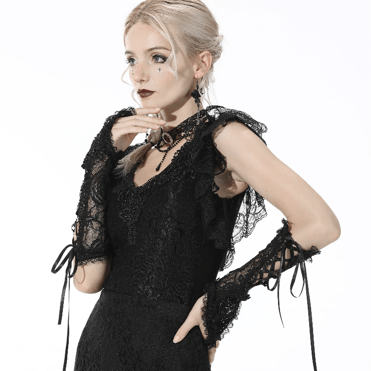 Women's Gothic Strappy Lace Black Gloves