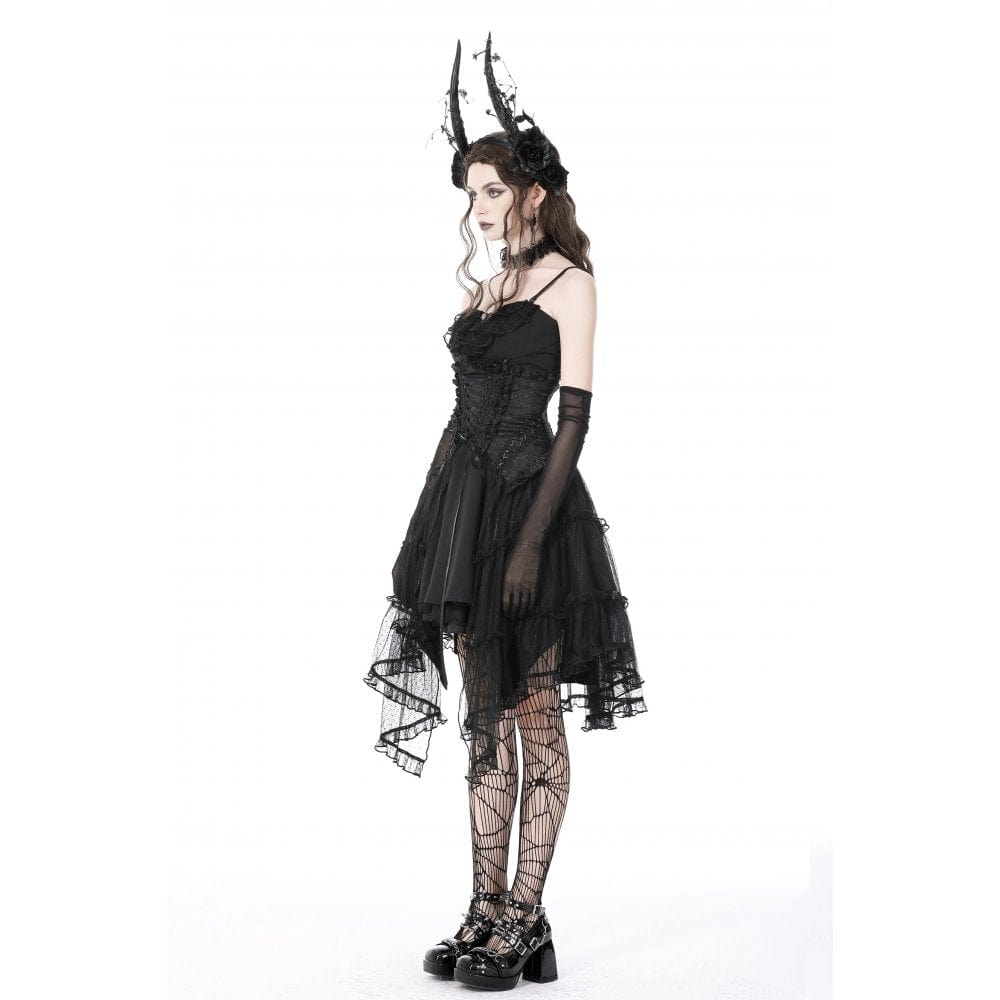 Darkinlove Women's Gothic Strappy Ruffled Mesh Tunic Skirt