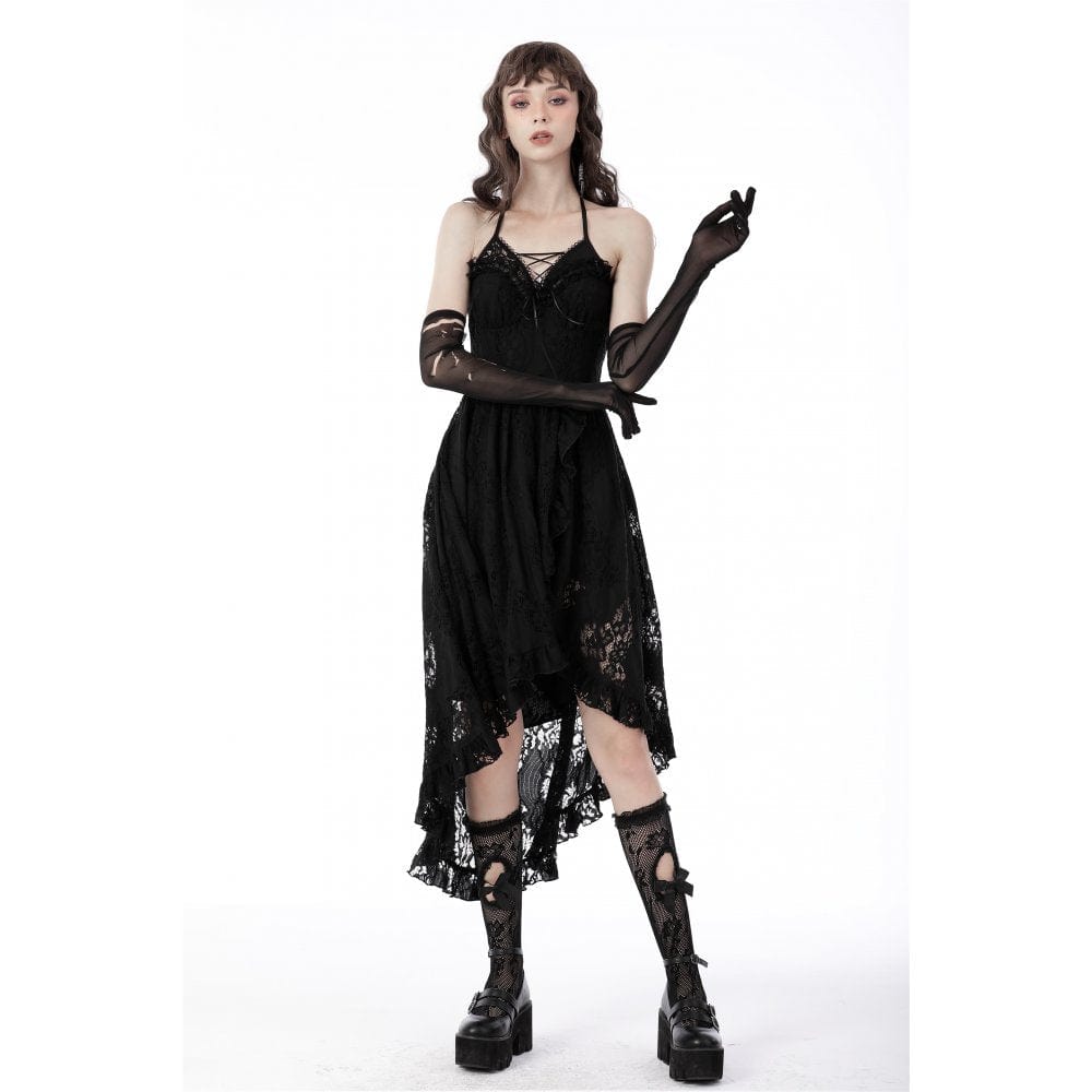 Darkinlove Women's Gothic Swallow Tail Floral Lace Dress