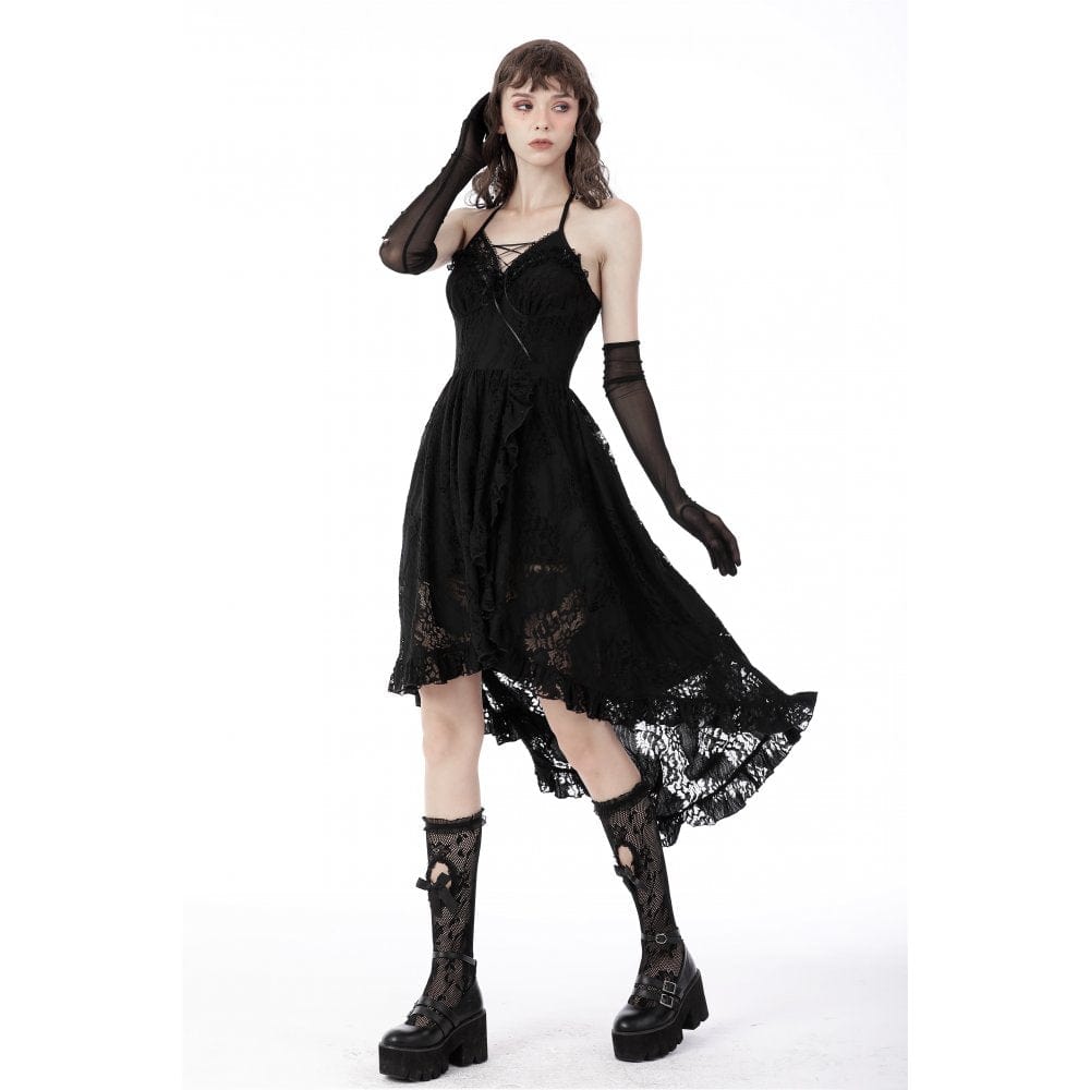 Darkinlove Women's Gothic Swallow Tail Floral Lace Dress