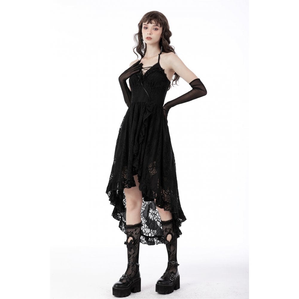 Darkinlove Women's Gothic Swallow Tail Floral Lace Dress