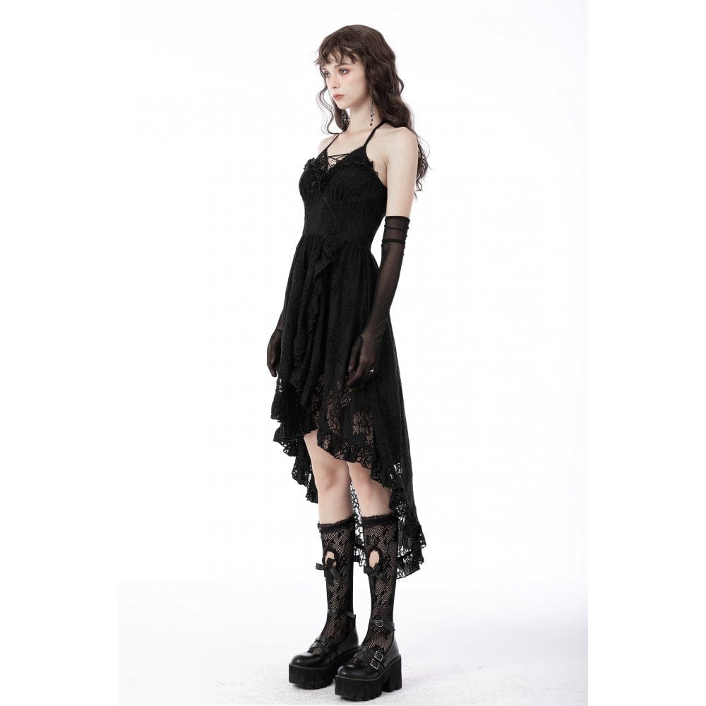 Darkinlove Women's Gothic Swallow Tail Floral Lace Dress