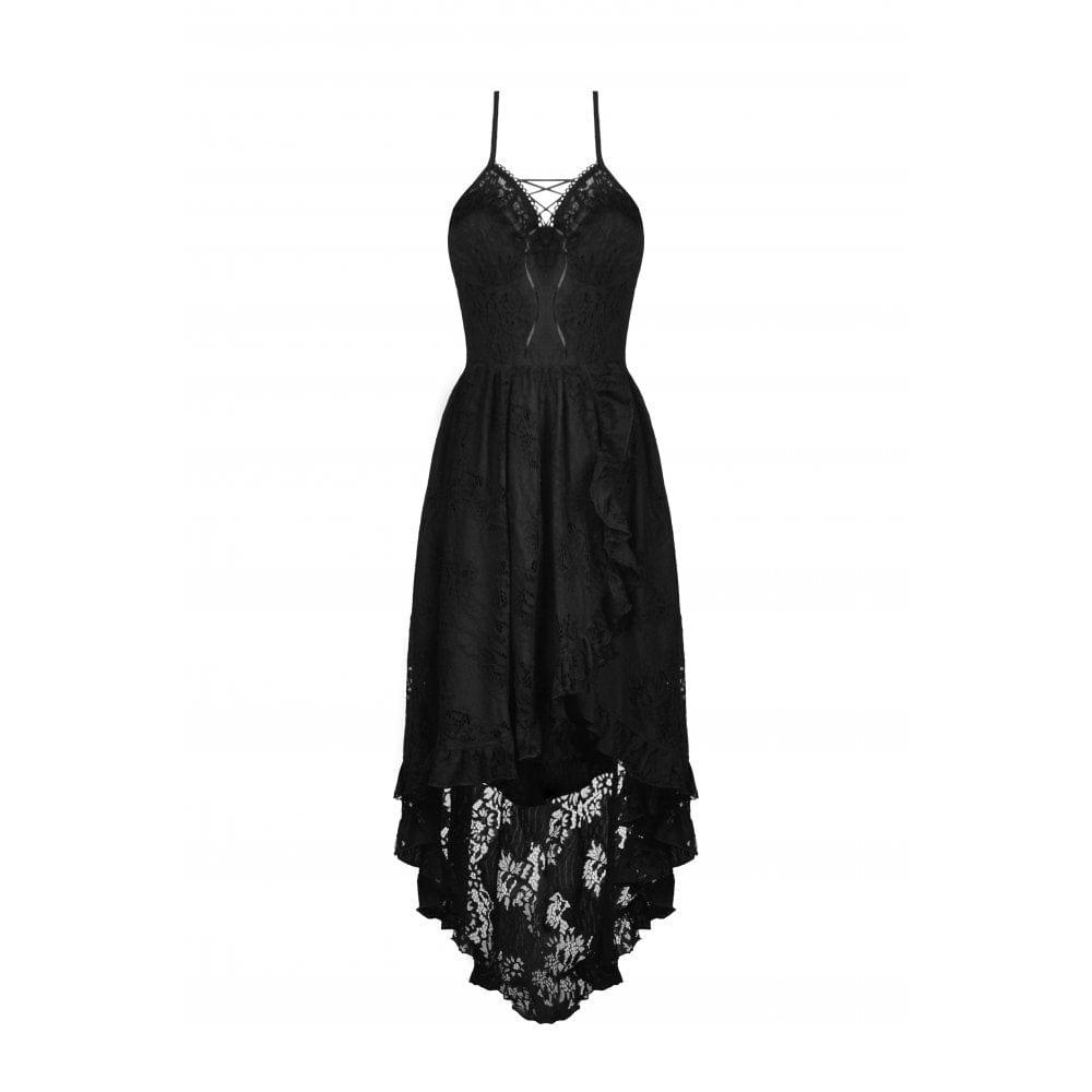 Darkinlove Women's Gothic Swallow Tail Floral Lace Dress