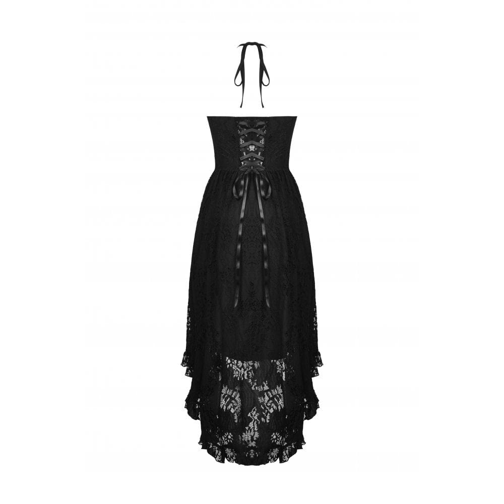 Darkinlove Women's Gothic Swallow Tail Floral Lace Dress