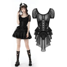 Darkinlove Women's Gothic Swallow Tail Puff Sleeved Lace Top