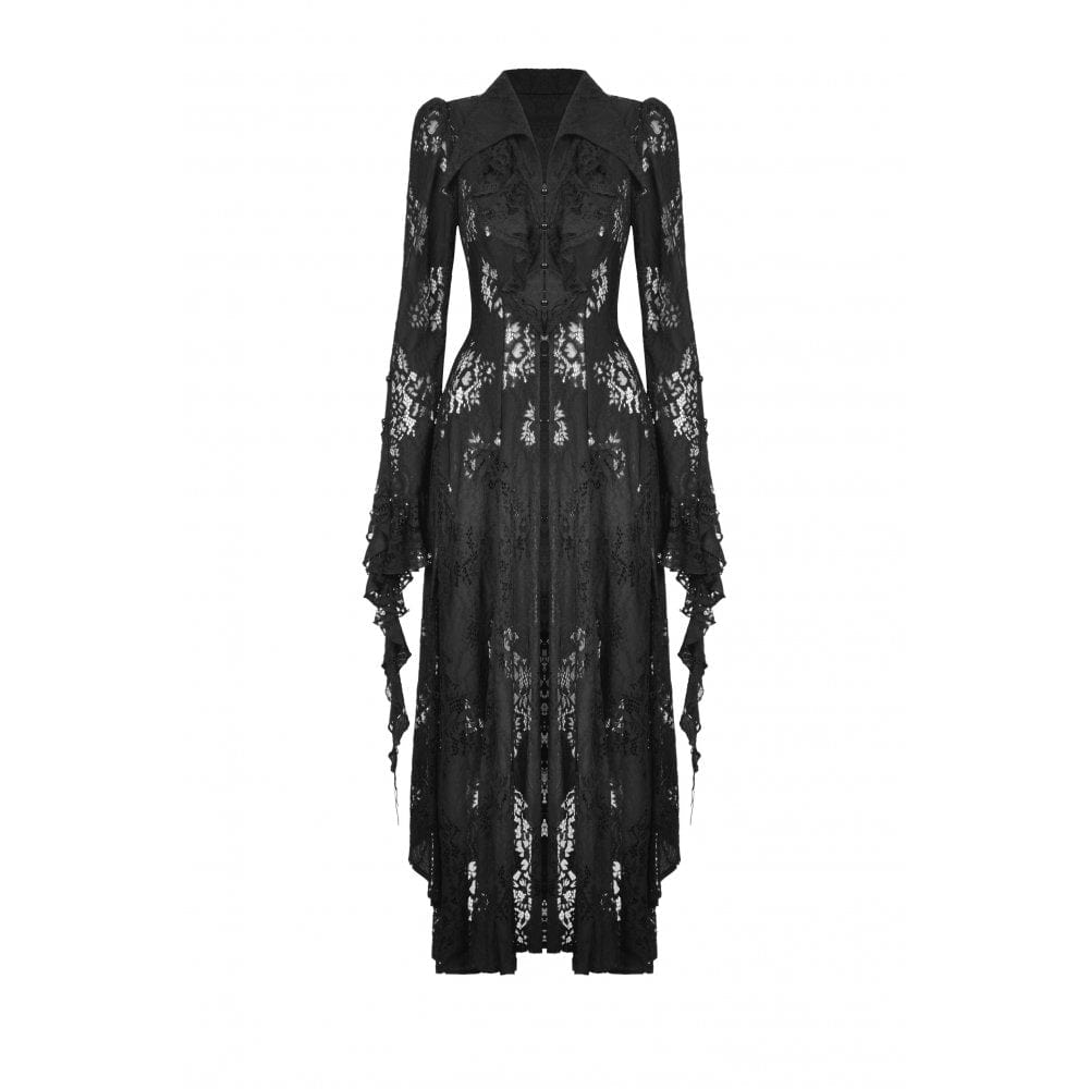 Darkinlove Women's Gothic Turn-down Collar Irregular Lace Dress