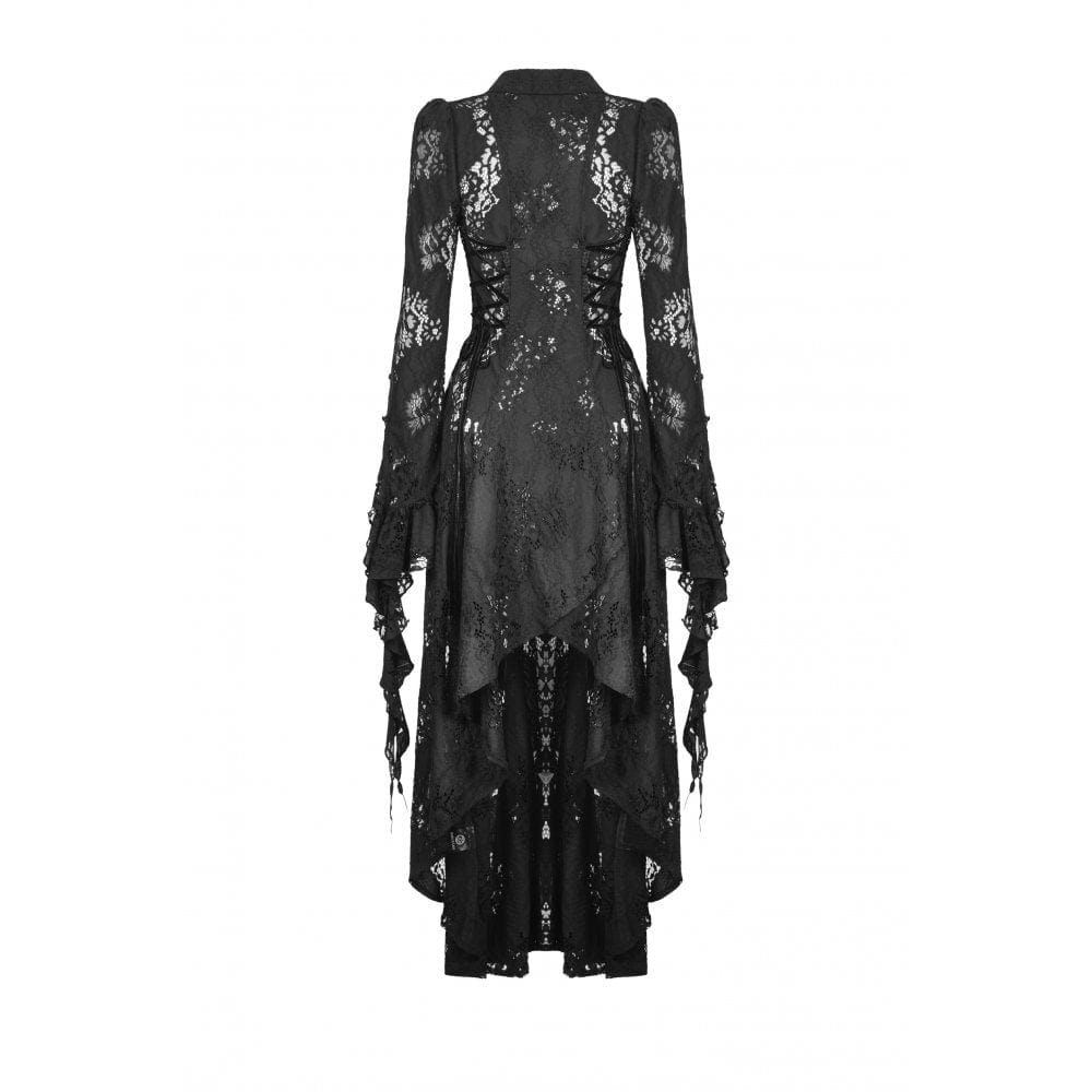 Darkinlove Women's Gothic Turn-down Collar Irregular Lace Dress