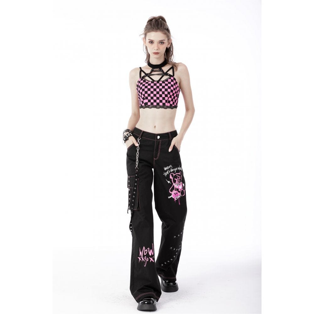 Darkinlove Women's Grunge Dangerous Bear Bell-bottoms with Belt