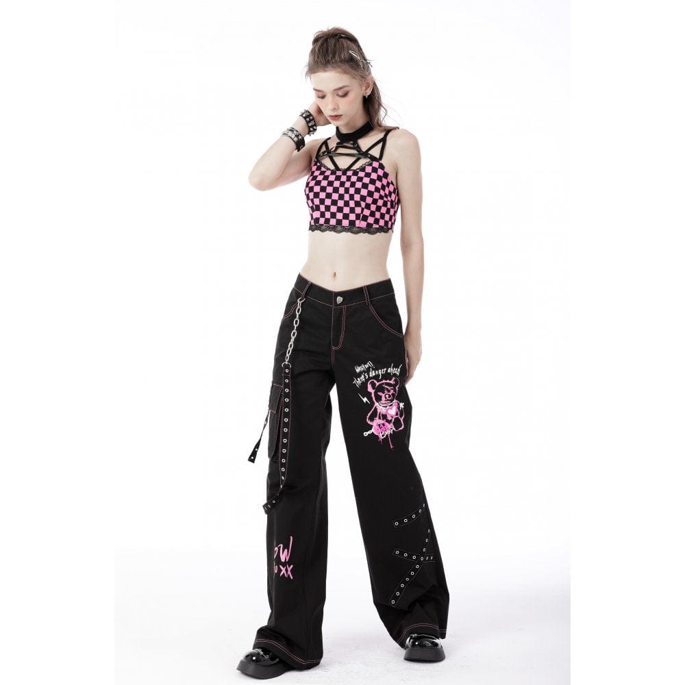 Darkinlove Women's Grunge Dangerous Bear Bell-bottoms with Belt