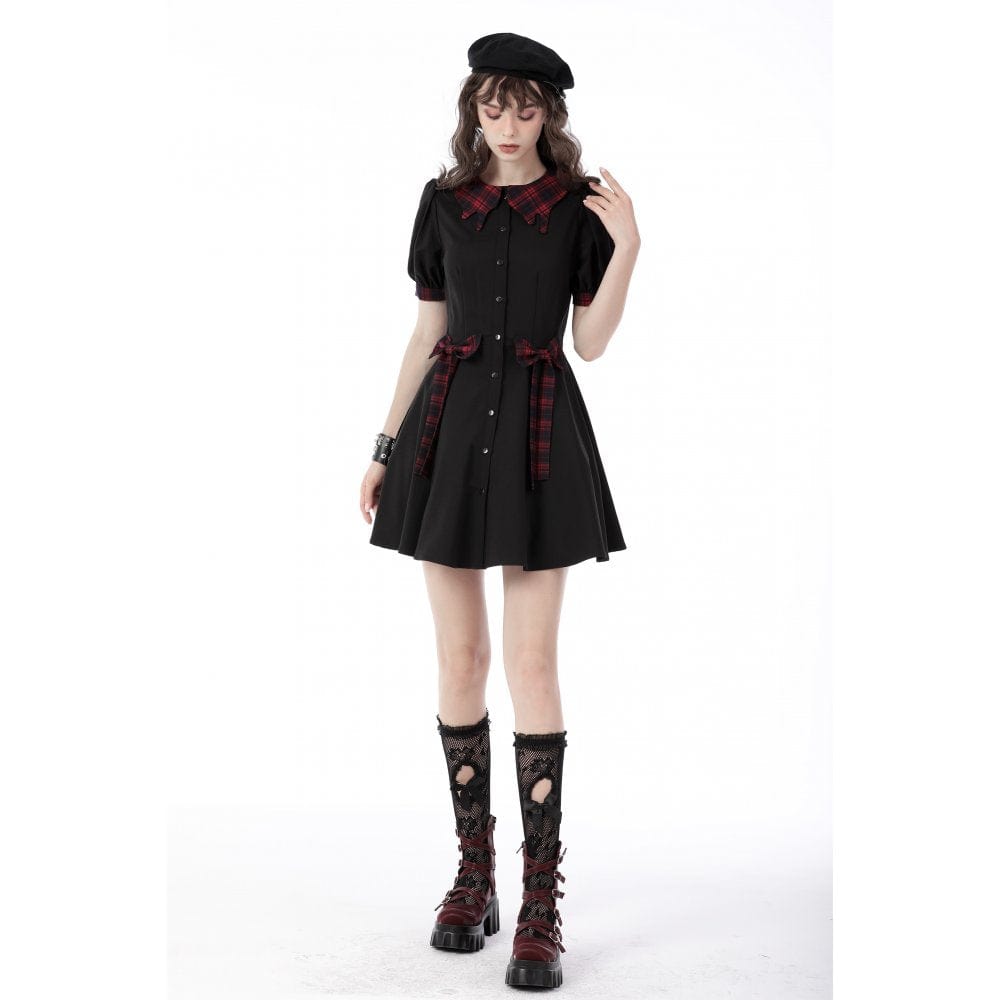 Darkinlove Women's Grunge Front Button Bowknot Shirt Dress