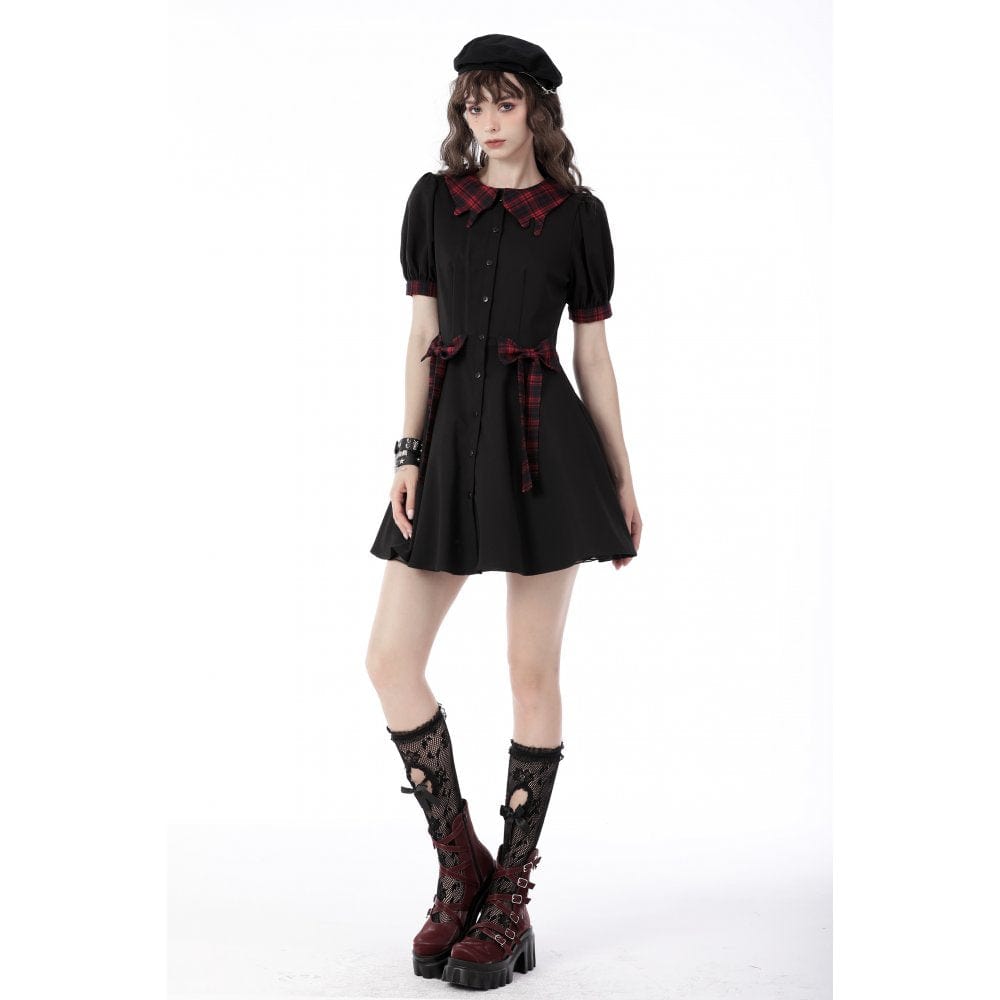 Darkinlove Women's Grunge Front Button Bowknot Shirt Dress