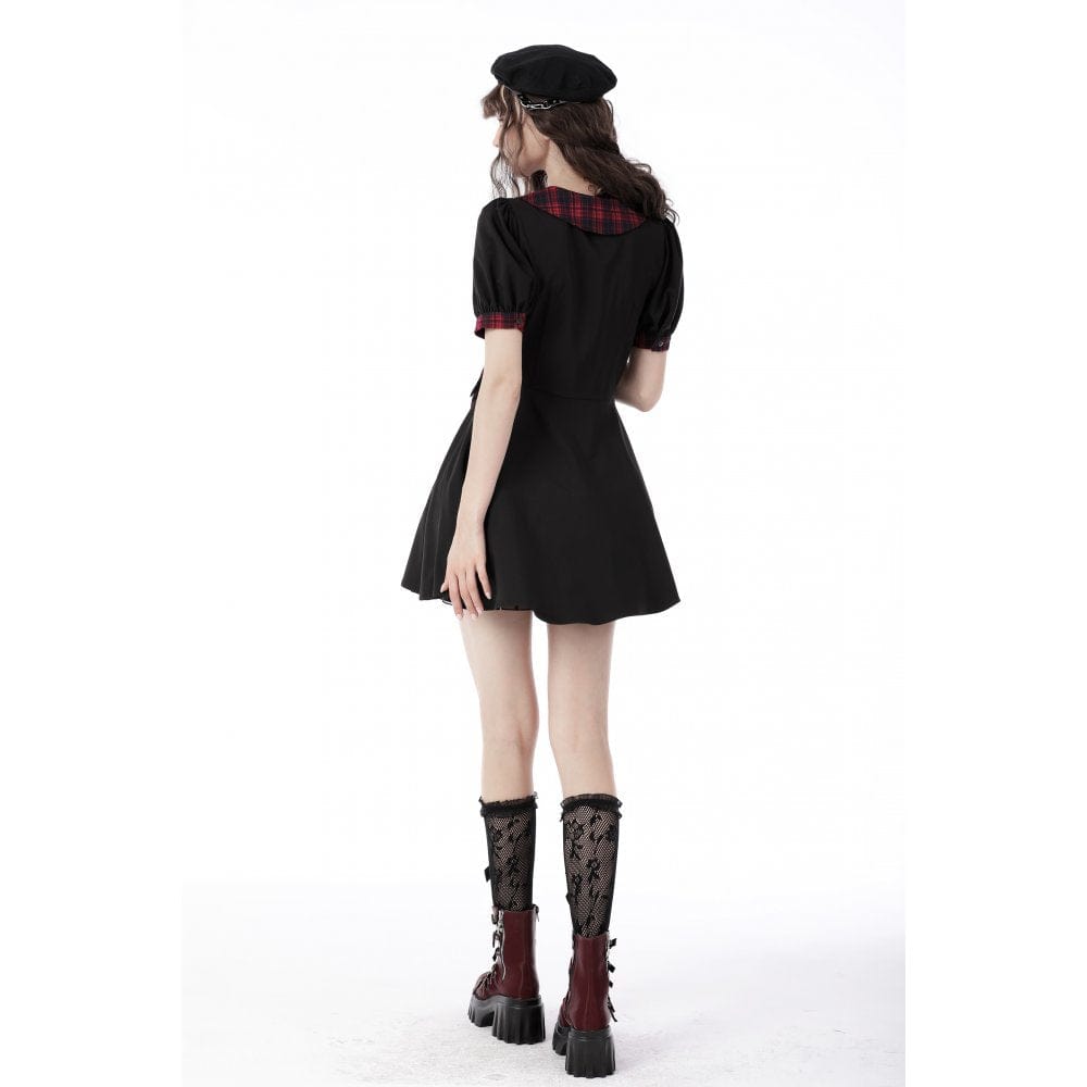 Darkinlove Women's Grunge Front Button Bowknot Shirt Dress