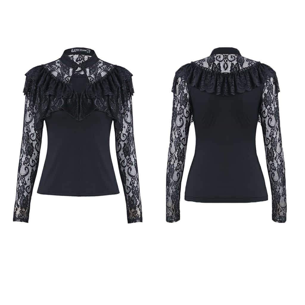 Darkinlove Women's Lace Embellished Short Goth Top