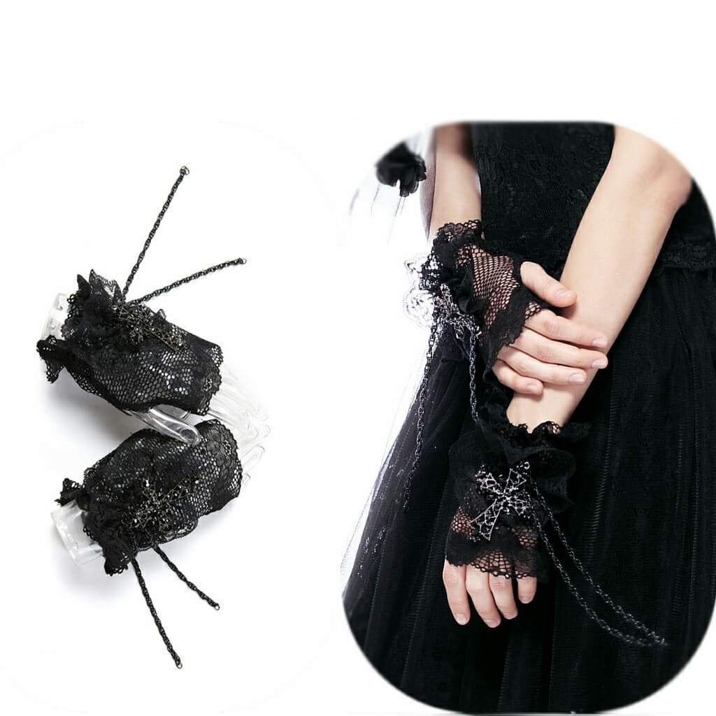 Women's Lace Mesh Goth Finger Free Gloves