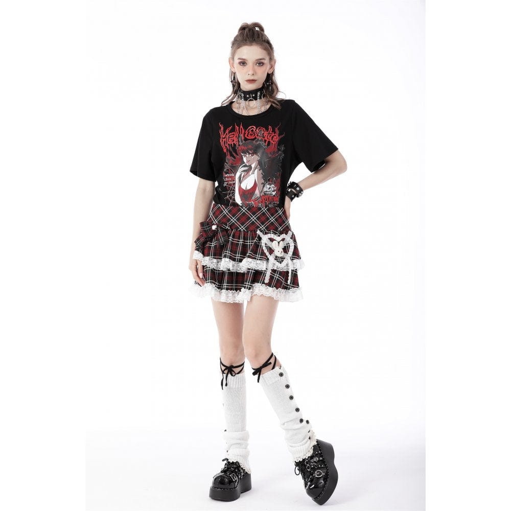 Darkinlove Women's Lolita Cute Rabbit Red Plaid Short Skirt