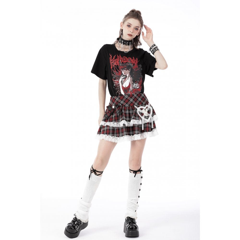 Darkinlove Women's Lolita Cute Rabbit Red Plaid Short Skirt