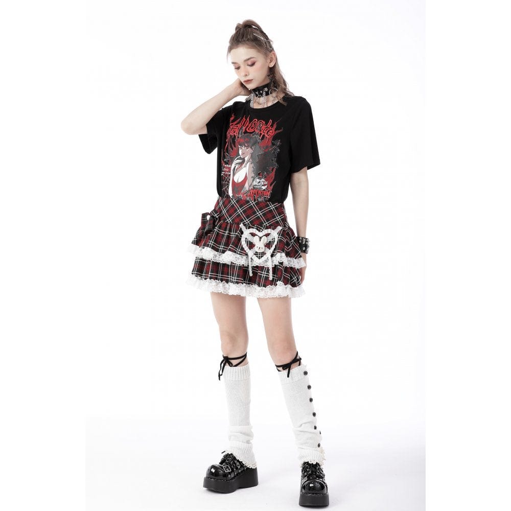 Darkinlove Women's Lolita Cute Rabbit Red Plaid Short Skirt