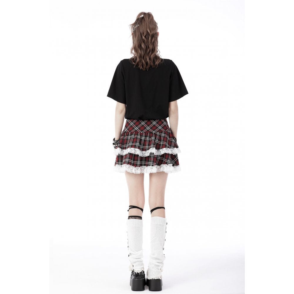 Darkinlove Women's Lolita Cute Rabbit Red Plaid Short Skirt