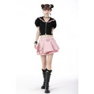 Darkinlove Women's Lolita Front Zip Short Sleeved Crop Top with Cat Hood