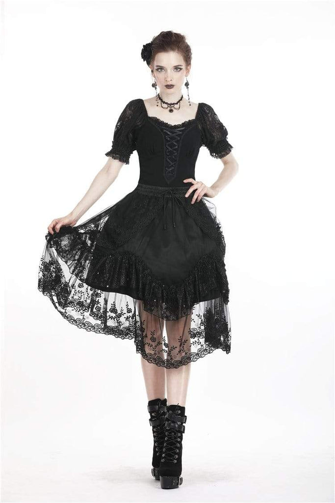 Darkinlove Women's Lolita Lacing Puff Short Sleeved Lace Tops