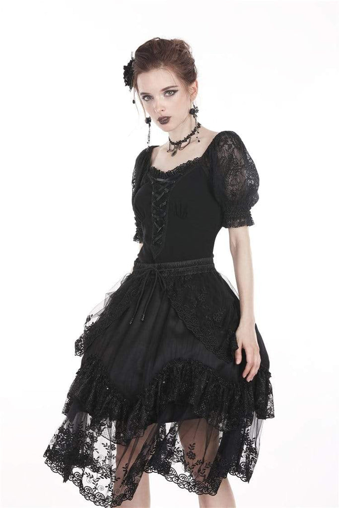 Darkinlove Women's Lolita Lacing Puff Short Sleeved Lace Tops