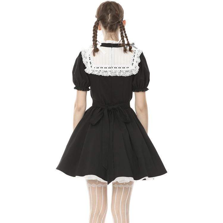 Women's Lolita Love Heart Cutout Black Maid Dresses