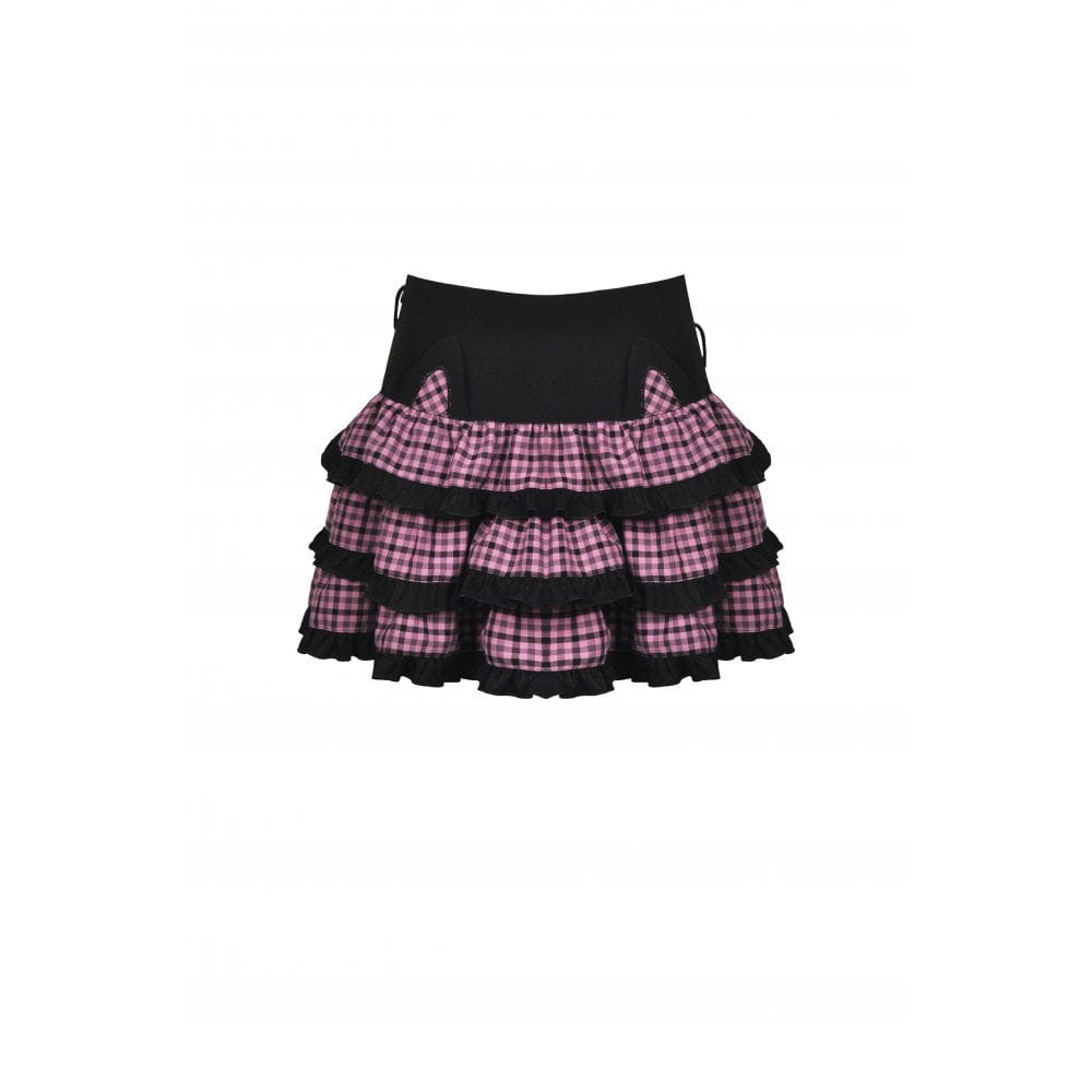 Darkinlove Women's Lolita Multilayer Plaid Short Pleated Skirt