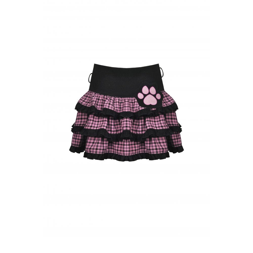 Darkinlove Women's Lolita Multilayer Plaid Short Pleated Skirt