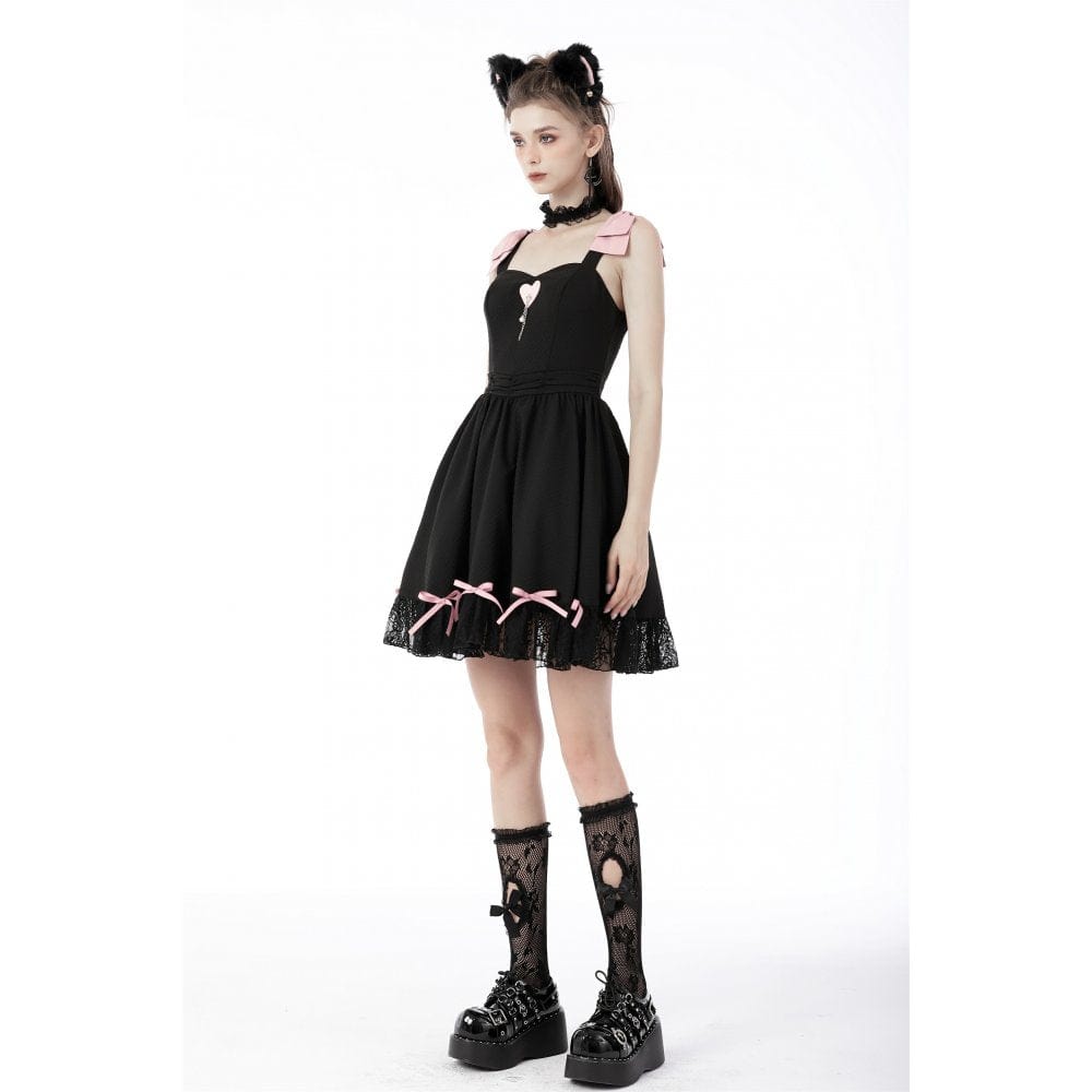 Darkinlove Women's Lolita Pink Bowknots Lace Slip Dress