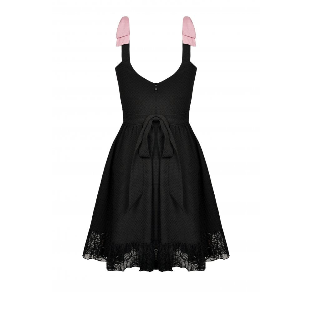 Darkinlove Women's Lolita Pink Bowknots Lace Slip Dress