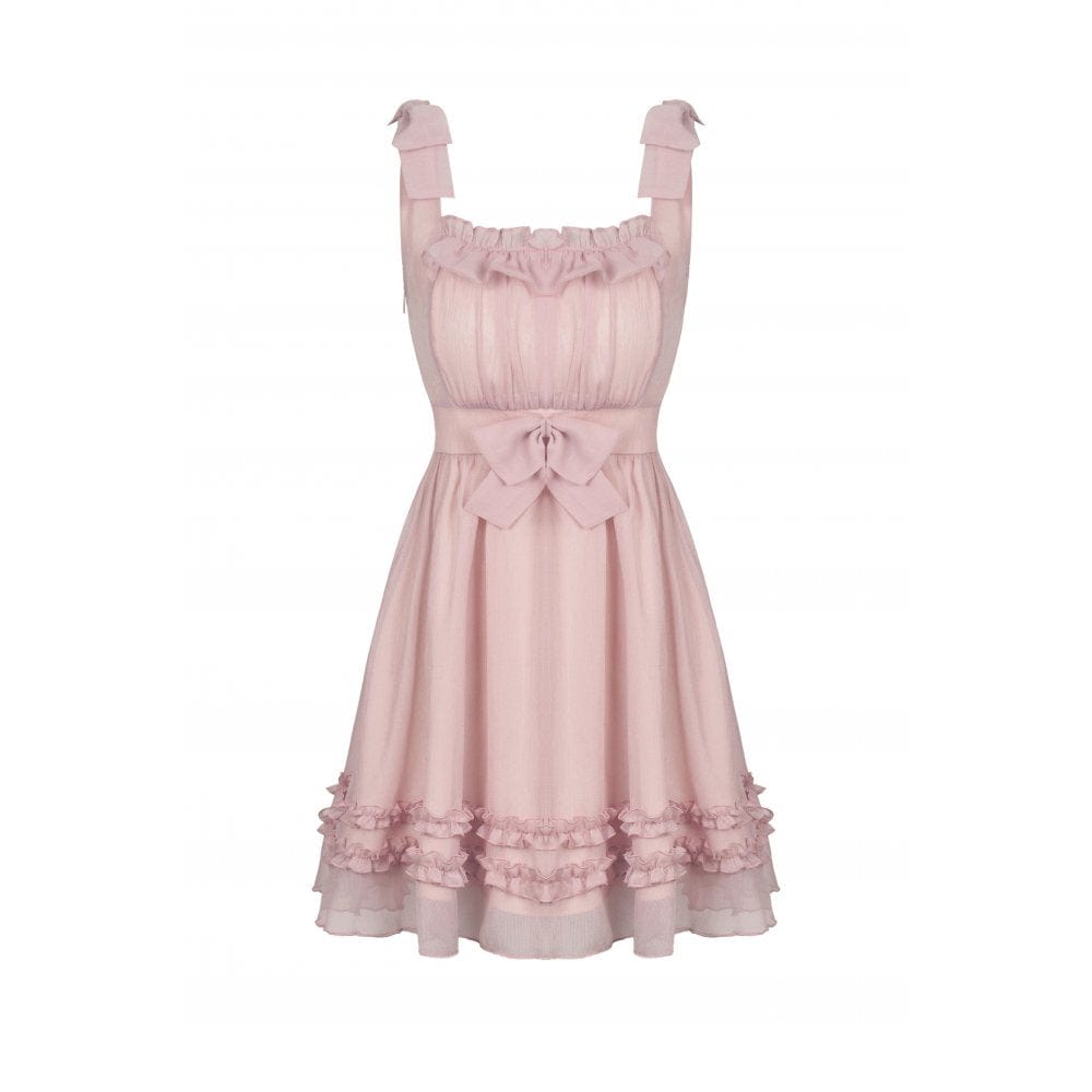 Darkinlove Women's Lolita Pink Ruffles Bowknot Slip Dress