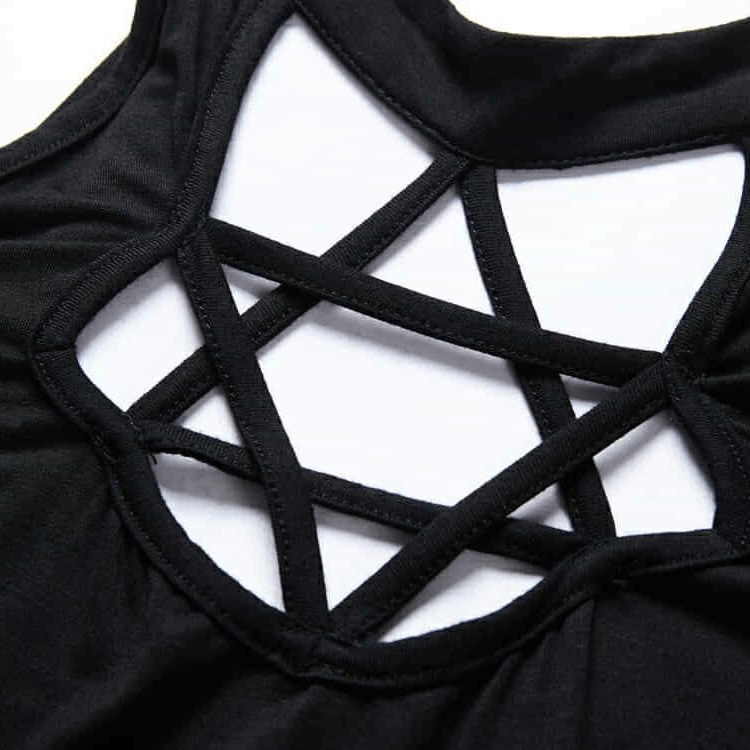 Darkinlove Women's Open Sleeve Star Patterned Goth Top