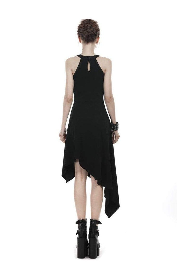 Darkinlove Women's Punk Asymmetrical Halterneck Dress with Faux Leather Harness