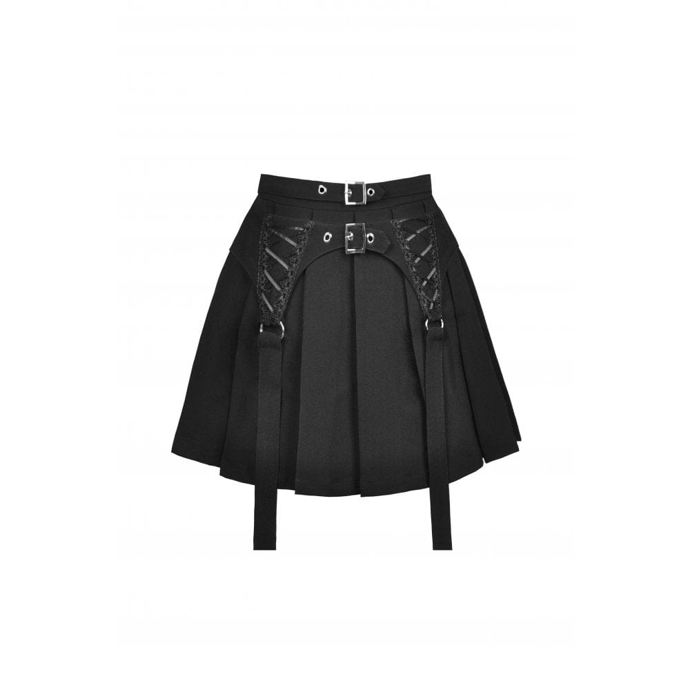 Darkinlove Women's Punk Double Buckles Pleated Skirt