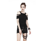 Darkinlove Women's Punk Halterneck Cutout Shoulder Tee With Straps