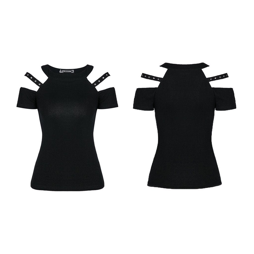 Darkinlove Women's Punk Halterneck Cutout Shoulder Tee With Straps