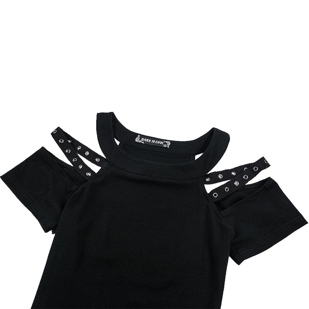 Darkinlove Women's Punk Halterneck Cutout Shoulder Tee With Straps