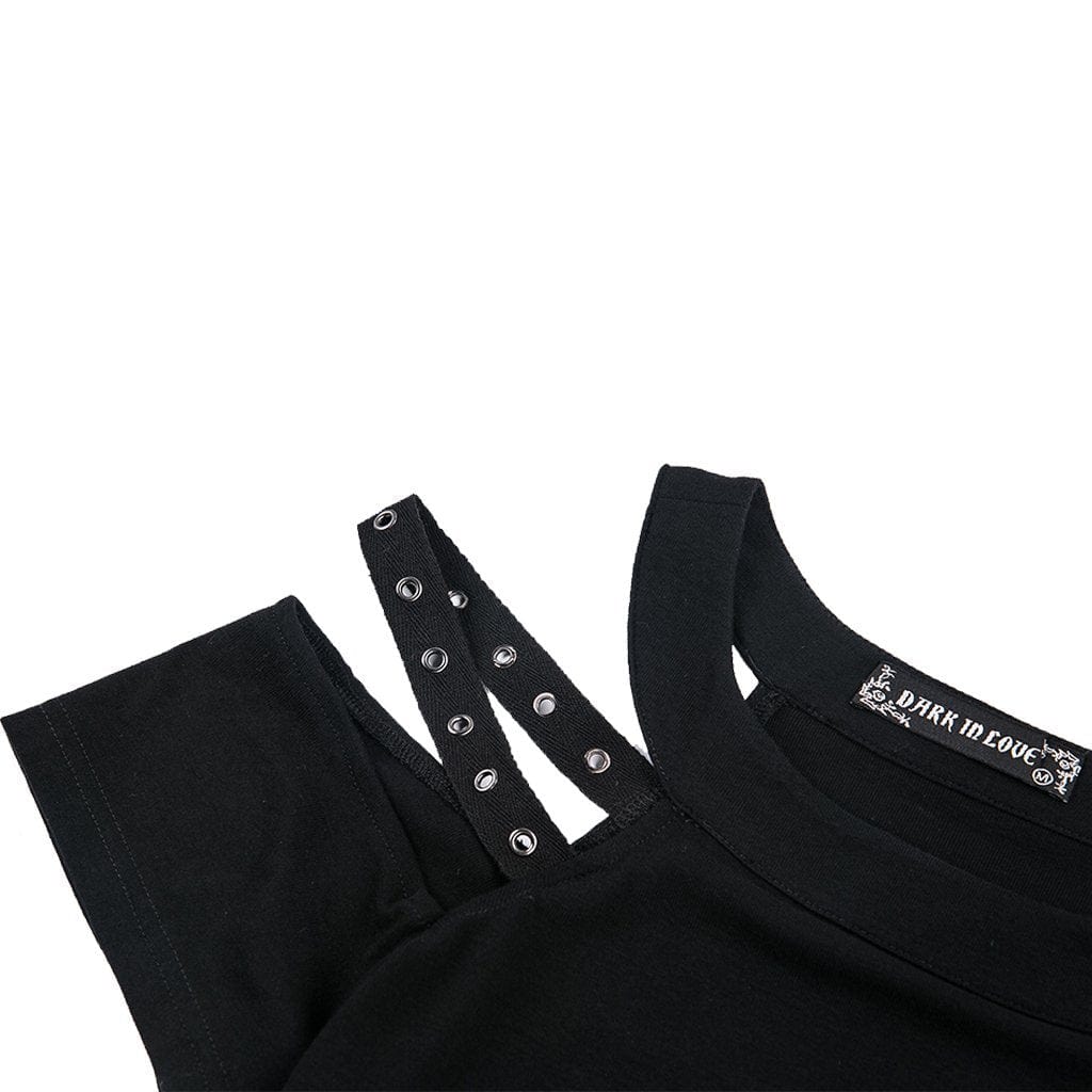 Darkinlove Women's Punk Halterneck Cutout Shoulder Tee With Straps