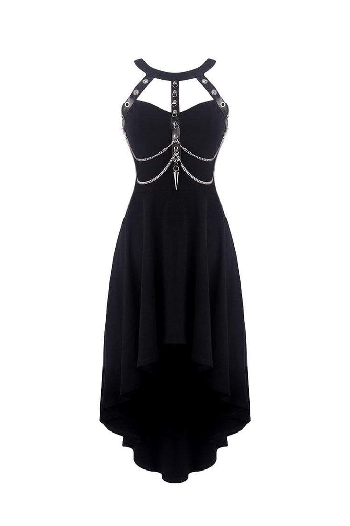 Darkinlove Women's Punk High/Low Halterneck Black Slip Dress