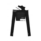 Darkinlove Women's Punk Irregular Cutout Mesh Splice Crop Top